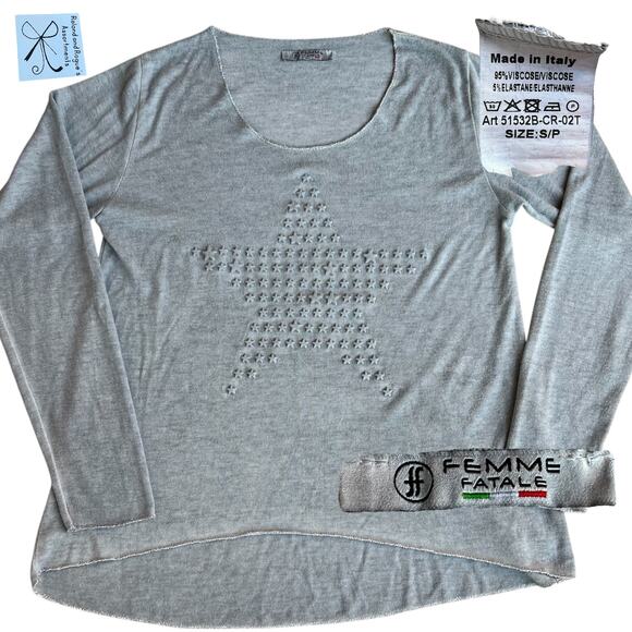 femme fatale Star 3D Stars Thin Hi-Lo Knit Top Sz S - Picture 1 of 7